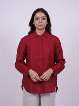Red Linen Hand-Embroidered Shirt