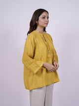 Yellow Hand-Embroidered Linen Top