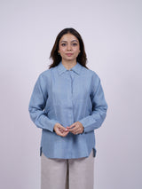 Blue Hand-Embroidered Linen Shirt