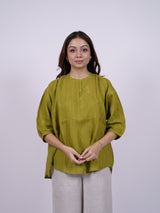Green Hand-Embroidered Linen Top