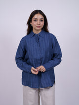 Indigo Blue Hand-Embroidered Linen Shirt