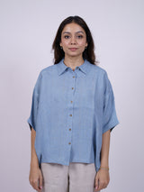 Blue Hand-Embroidered Linen Shirt
