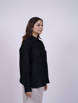 Black Hand-Embroidered Linen Shirt