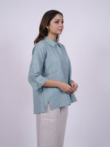 Blue Hand-Embroidered Cotton Shirt