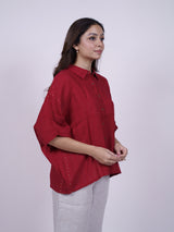 Red Linen Hand-Embroidered Shirt