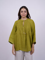 Green Hand-Embroidered Linen Top