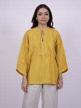 Yellow Hand-Embroidered Linen Top