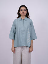 Blue Hand-Embroidered Cotton Shirt