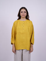 Yellow Hand-Embroidered Linen Top