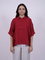 Red Linen Hand-Embroidered Shirt