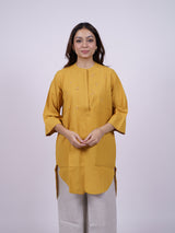 Yellow Hand-Embroidered Cotton Tunic Top