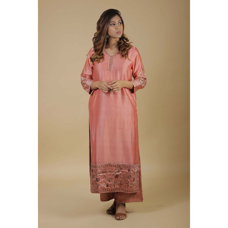 Chanderi A-Line Kurta - Peach Pink