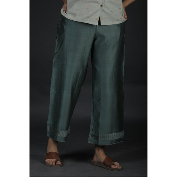 Chanderi Parallel - Turquoise Green