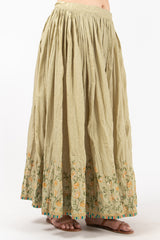 Cotton Floral Printed Skirt With Adjustable Drawstring - Pista Green