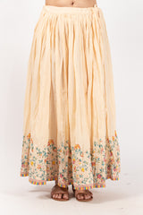 Cotton Floral Printed Skirt With Adjustable Drawstring - Off White