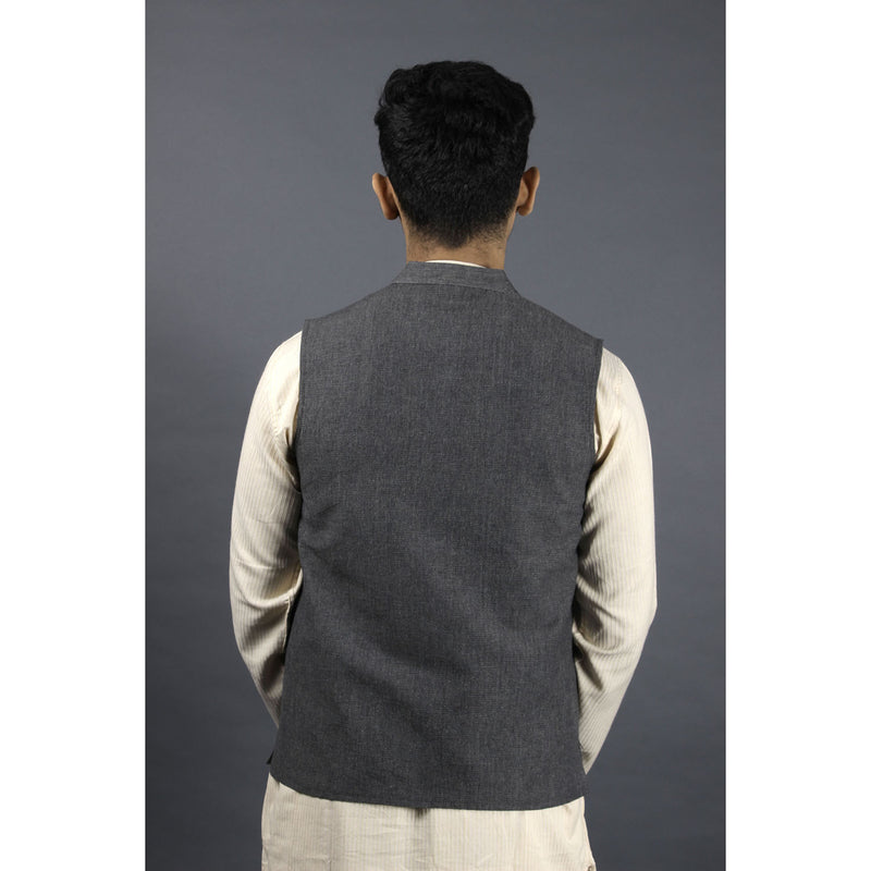 Cotton Sleeveless Nehru Jacket - Grey