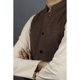 Cotton Sleeveless Nehru Jacket - Brown