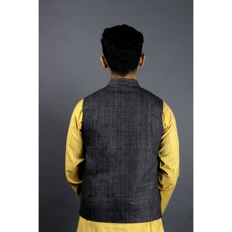 Woollen Sleeveless Nehru Jacket - Black