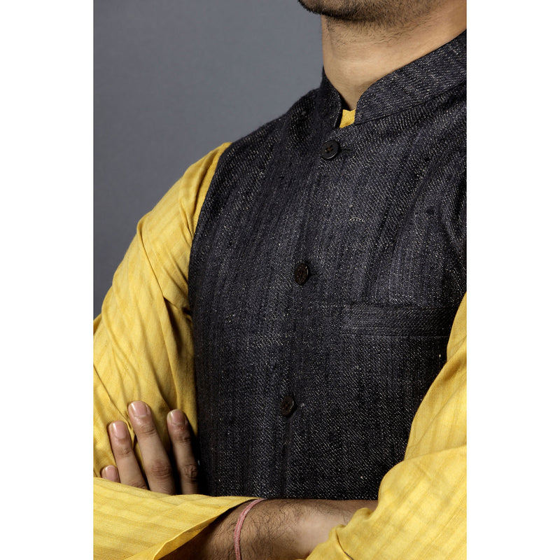 Woollen Sleeveless Nehru Jacket - Black