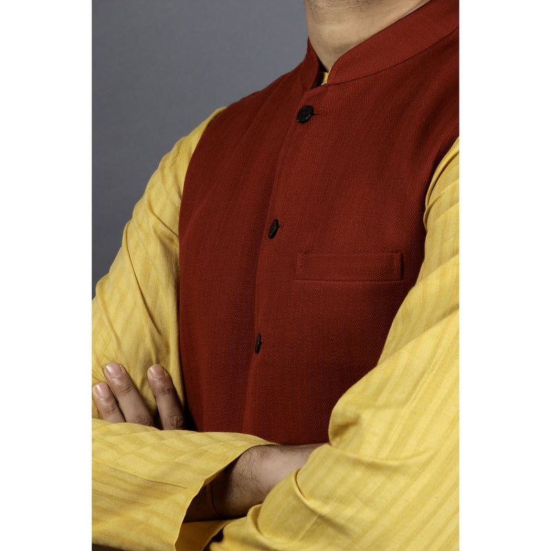 Cotton Sleeveless Nehru Jacket - Maroon