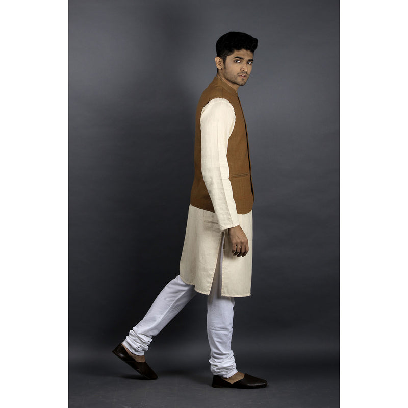 Cotton Sleeveless Nehru Jacket - Mustard Yellow