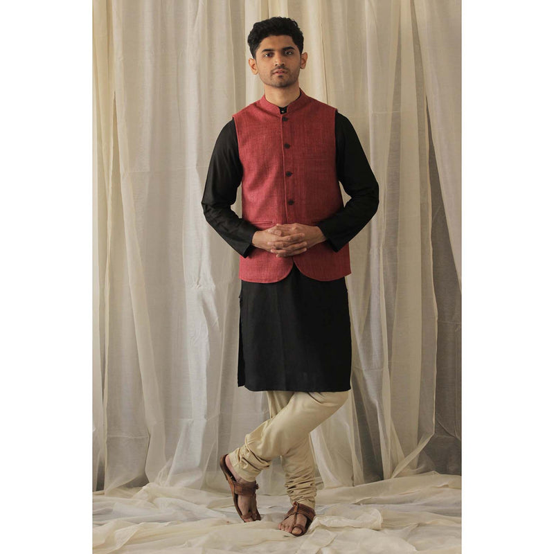 Matka Silk Tweed Nehru Jacket - Maroon