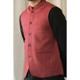 Matka Silk Tweed Nehru Jacket - Maroon