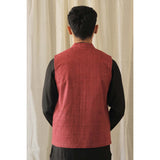 Matka Silk Tweed Nehru Jacket - Maroon
