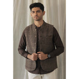 Woollen Tweed Nehru Jacket - Brown