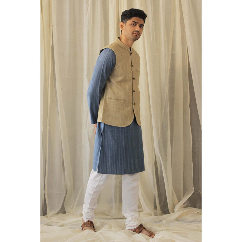 Matka Silk Tweed Nehru Jacket - Beige