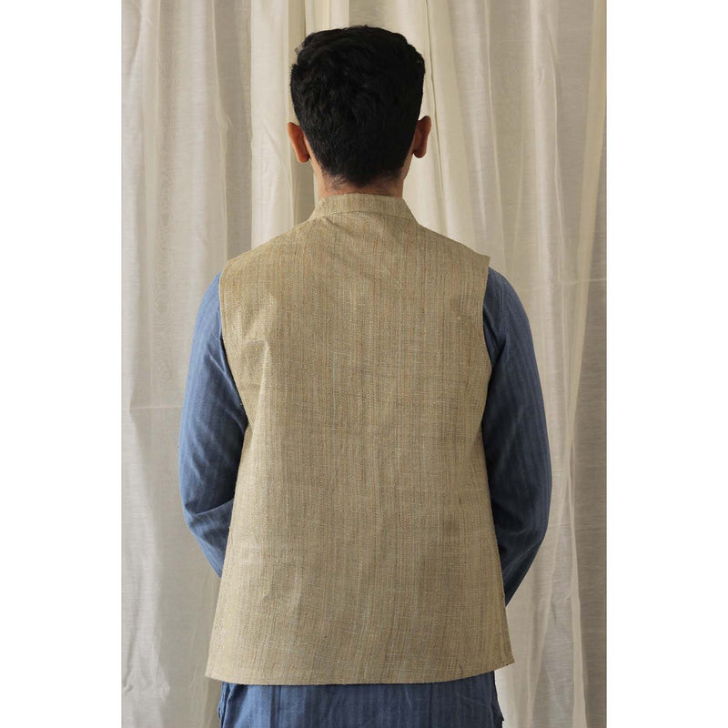 Matka Silk Tweed Nehru Jacket - Beige
