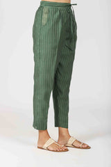 Chanderi Narrow Pant With Drawstring - Green