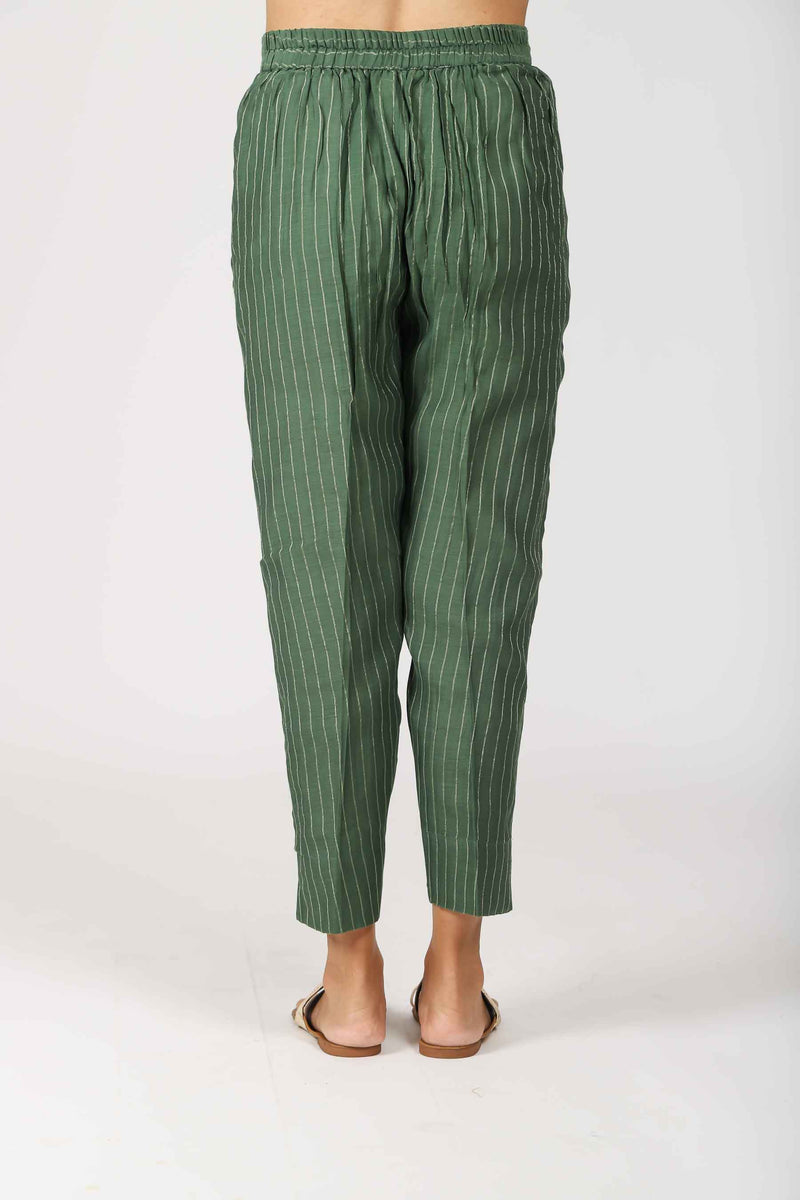 Chanderi Narrow Pant With Drawstring - Green