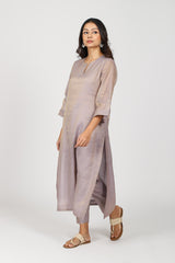 Tissue Chanderi Round Neck Straight Kurta - Lilac