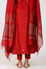 Chanderi Hand Block Printed Dupatta With Sequins Hand Work - Red