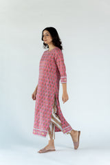 Cotton Hand Block Printed Regular Fit Kurta - Pink