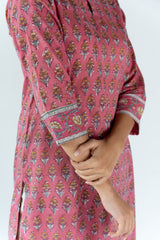 Cotton Hand Block Printed Regular Fit Kurta - Pink