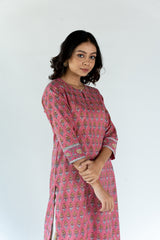 Cotton Hand Block Printed Regular Fit Kurta - Pink