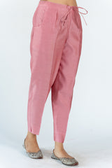 Chanderi Narrow Pant With Drawstring - Pink