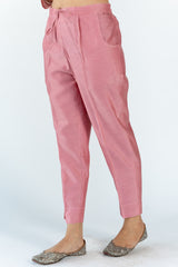 Chanderi Narrow Pant With Drawstring - Pink