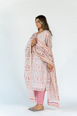 Chanderi Hand Block Printed Dupatta - Pink
