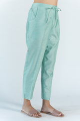 Chanderi Narrow Pant With Drawstring - Pista Green