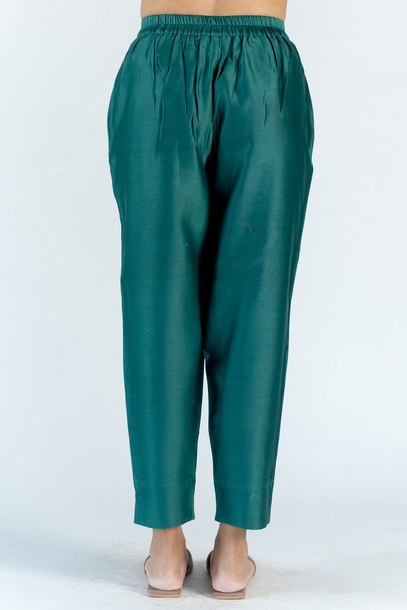 Chanderi Narrow Pant With Drawstring - Turqoise