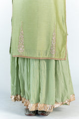 Cotton Skirt Embellished  With Gota Trims Draw String Waist Band - Pista Green