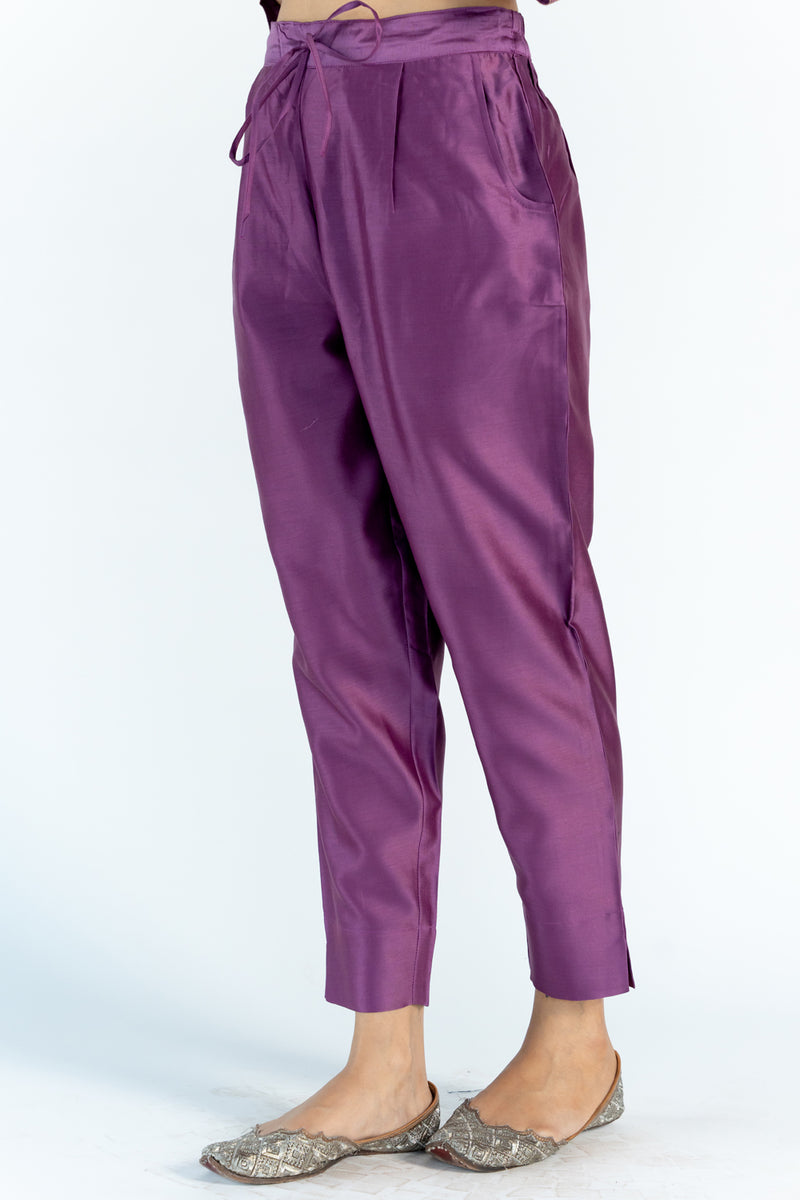 Chanderi Narrow Pant With Drawstring -Purple