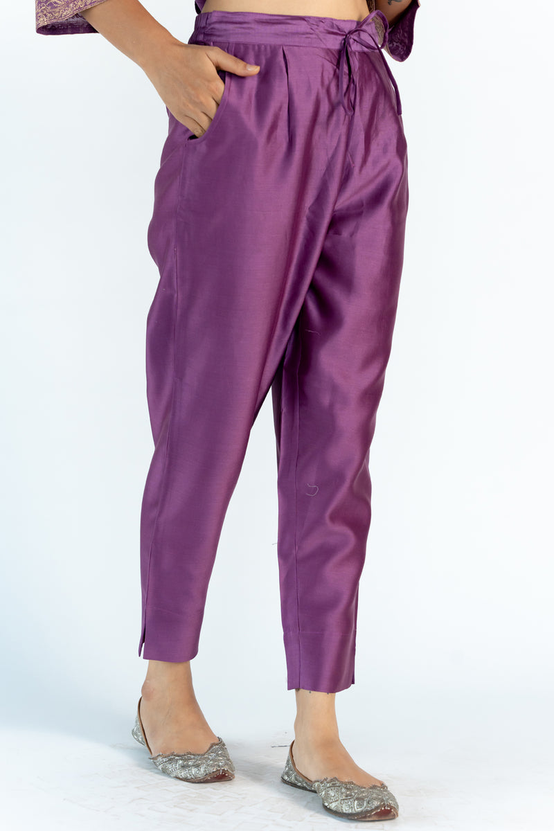 Chanderi Narrow Pant With Drawstring -Purple
