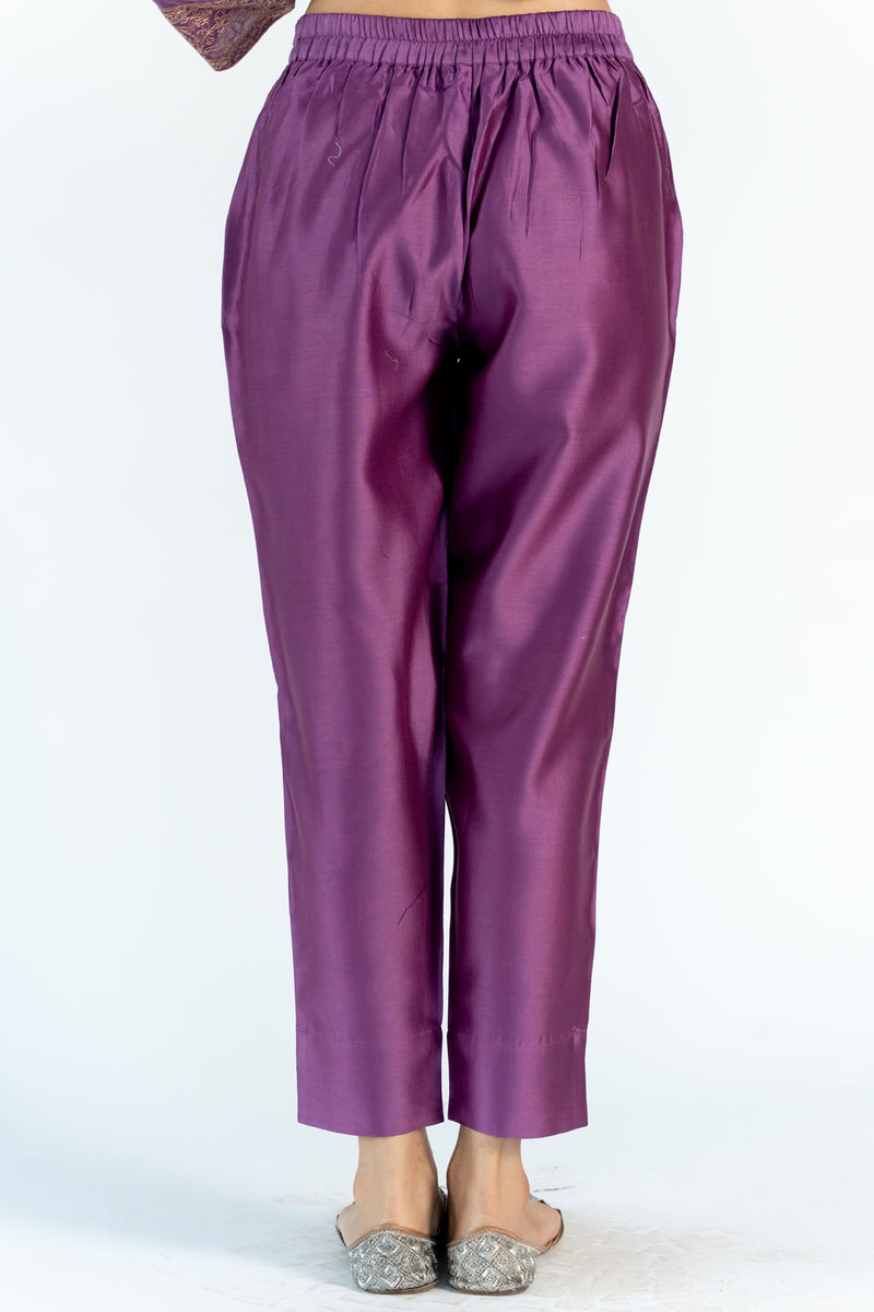 Chanderi Narrow Pant With Drawstring -Purple