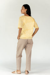 Cotton Hand Block Printed Embroidered Top With White Slip - Yellow