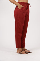 Cotton Flex Pant With Drawstring - Red