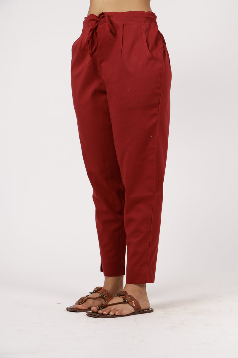 Cotton Flex Pant With Drawstring - Red